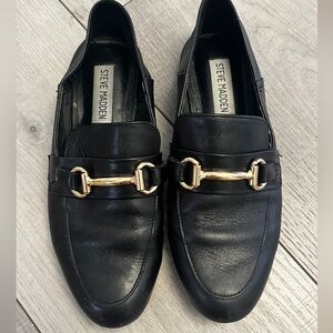 Steve Madden Black Leather Loafers with Gold Detail